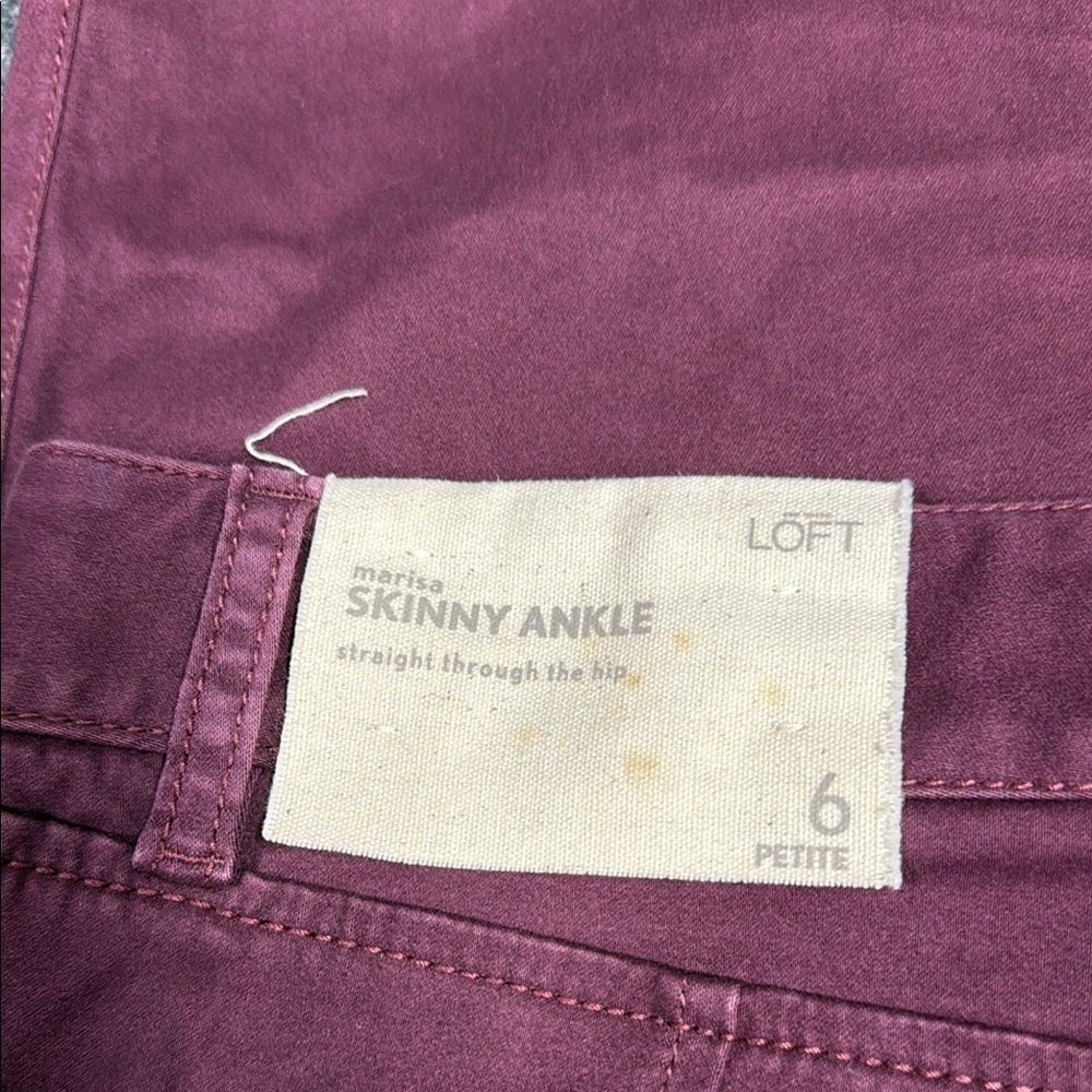 LOFT Marisa Skinny Ankle Pants in Deep Burgundy - Picture 2 of 4